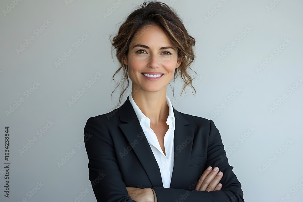 Smiling Businesswoman with Arms Crossed in Suit Smiling Businesswoman with Arms Crossed in Suit