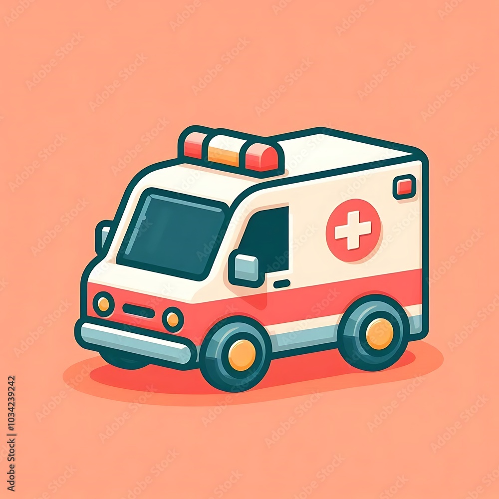 Medical ambulance, kids toy, flat illustration Medical ambulance, kids toy, flat illustration