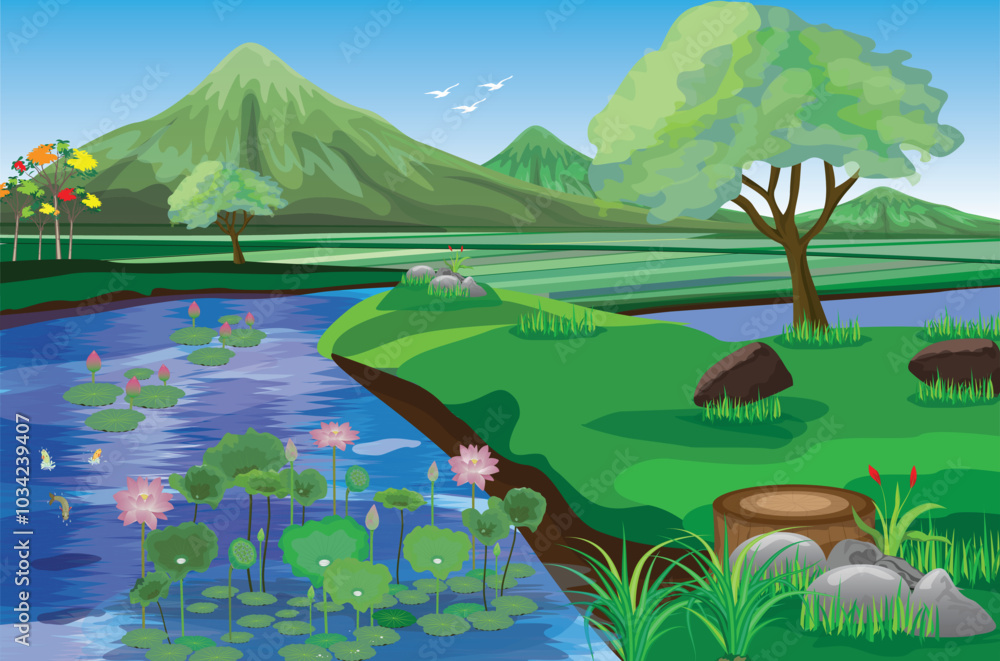 Obraz premium Landscape with marshes and mountains