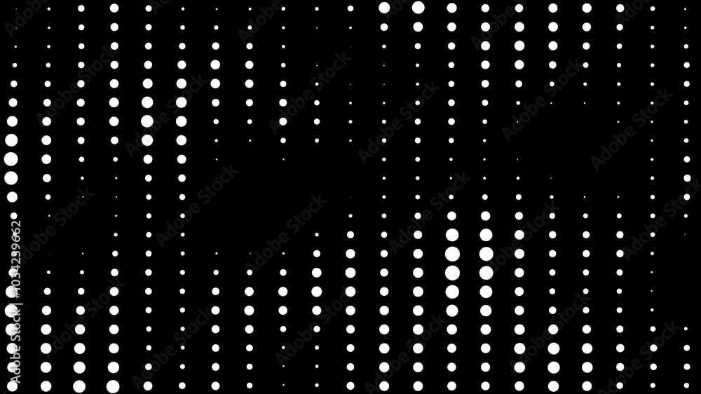 Abstract halftone pattern animation background. Fractal dots blinking and wavy pattern seamless looping