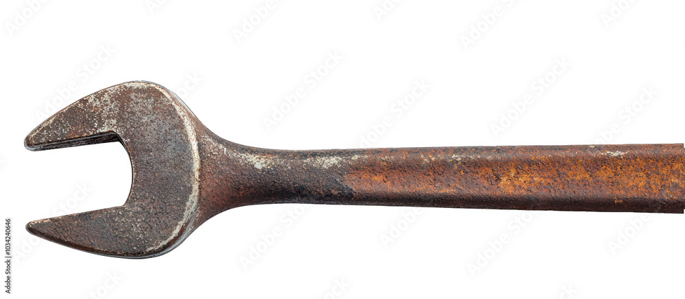 Old reliable metal wrench, presented horizontally on a white backdrop. Old reliable metal wrench, presented horizontally on a white backdrop.