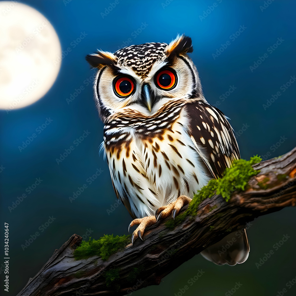 Majestic Eagle Owl With Red Eyes Illuminated by the Full Moon Majestic Eagle Owl With Red Eyes Illuminated by the Full Moon