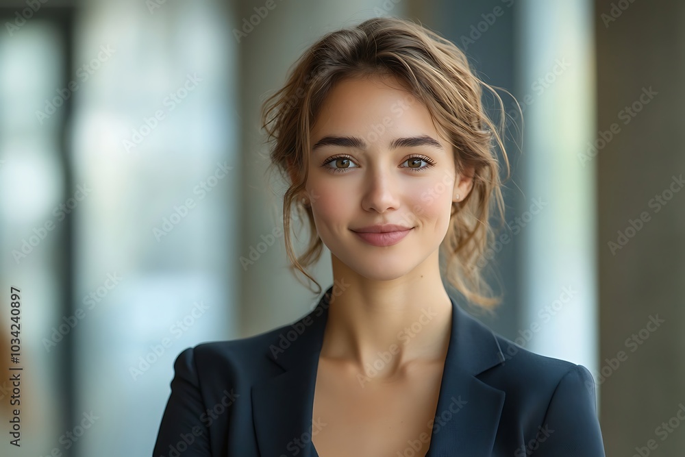 Smiling Woman in Office Blazer, Casual Business Portrait Smiling Woman in Office Blazer, Casual Business Portrait
