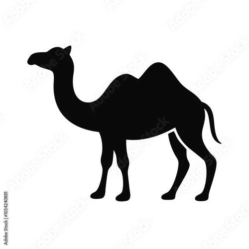 Silhouette of a camel in a minimalist style on a white background