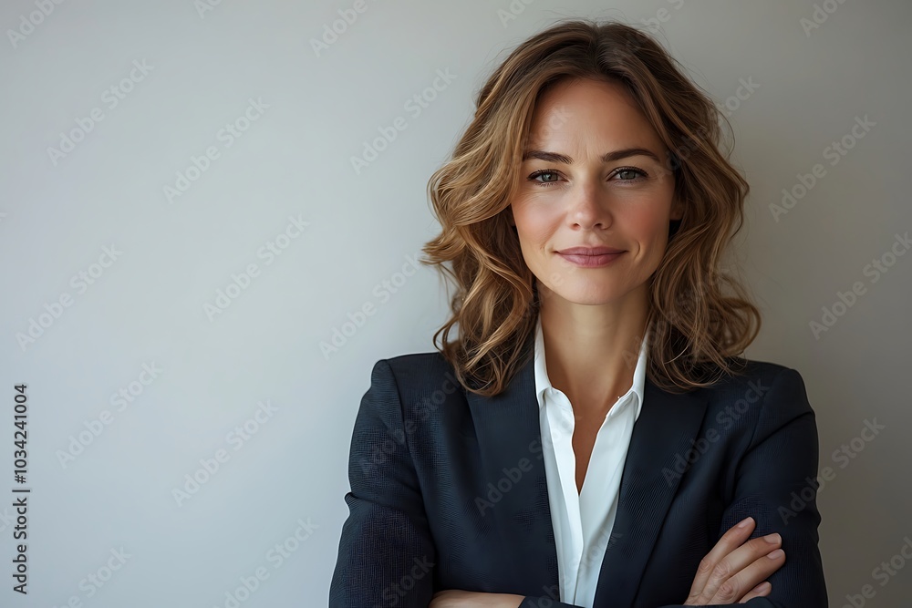 Smiling Executive Woman in Black Blazer with Arms Crossed Smiling Executive Woman in Black Blazer with Arms Crossed