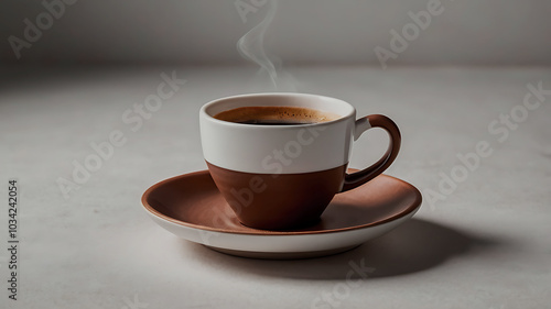 Coffee mug hot drink paper cup icon illustrated cinnamon and saucer wooden table realistic ove background