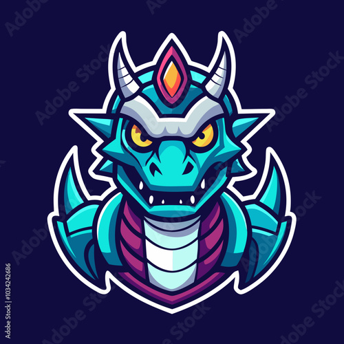 simple line robot dragon gaming mascot logo isolate