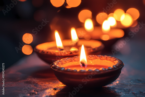 A vibrant and colorful abstract digital background celebrating Diwali, featuring traditional elements like lamps (diyas), patterns, and bright colors 