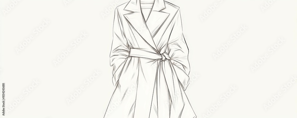 Line drawing of a belted coat. Line drawing of a belted coat.