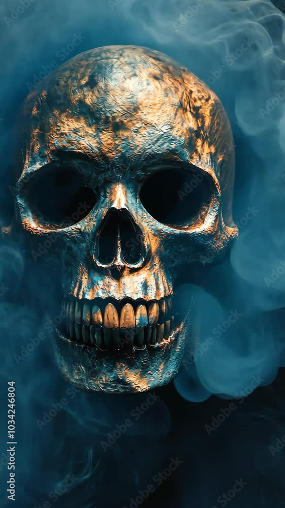 Illuminated skull amidst smoke in dim light Illuminated skull amidst smoke in dim light