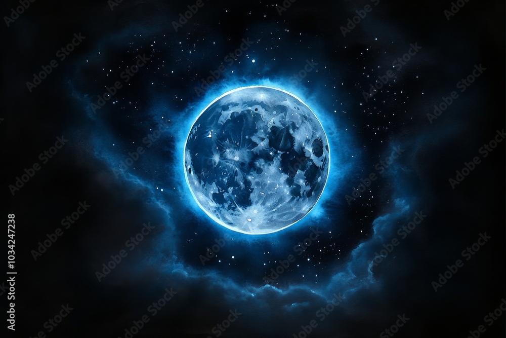 Soft watercolor painting of stars under a New Moon sky, with subtle blues blending into black Soft watercolor painting of stars under a New Moon sky, with subtle blues blending into black