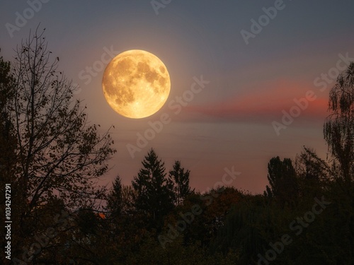 Night Scenery with full moon in the City