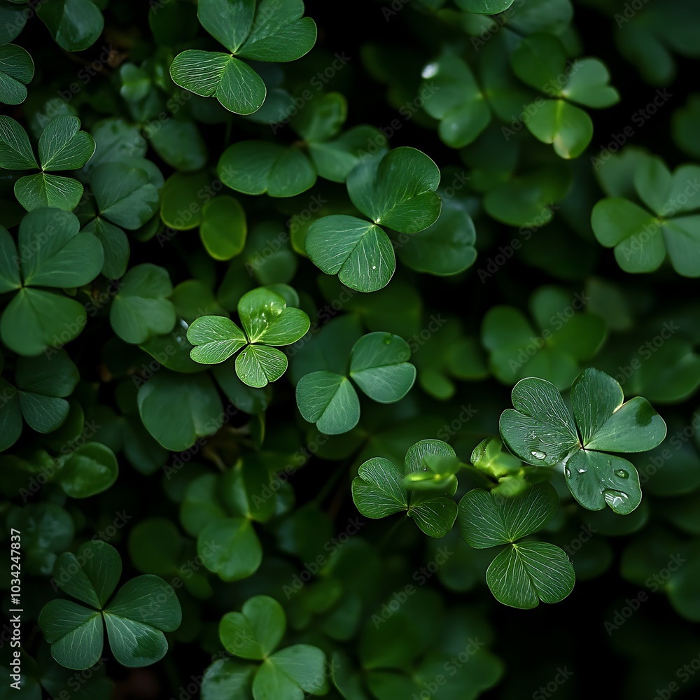 A close-up view of lush green clover leaves, showcasing their vibrant color and texture. A close-up view of lush green clover leaves, showcasing their vibrant color and texture.