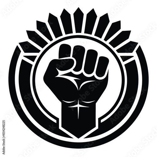 Raised fist logo. Raised black fist vecor icon. Victory, rebel symbol design