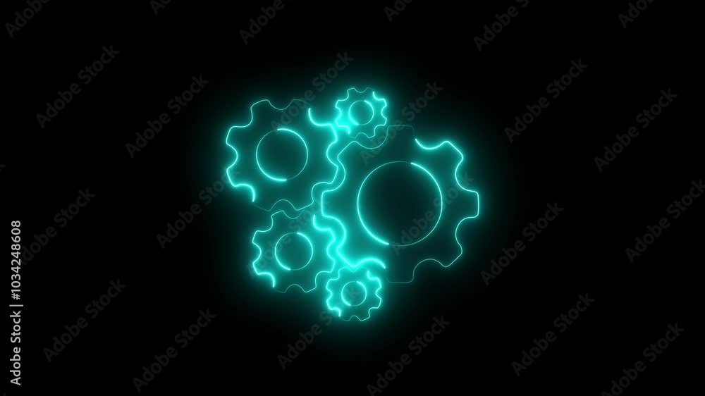 Glowing neon cyan color hand setting icon. on black background Glowing neon cyan color hand setting icon. on black background