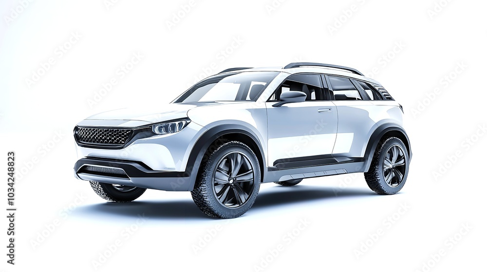 Fototapeta premium Back view of a generic and unbranded car isolated on a white background