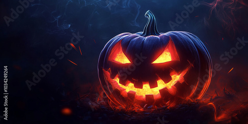 Spooky Halloween Jack-o'-Lantern with a Glowing Smile, Halloween background,Generated By Ai