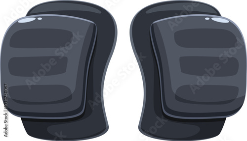Pair of black knee pads protecting from injury during sports training, isolated on white background