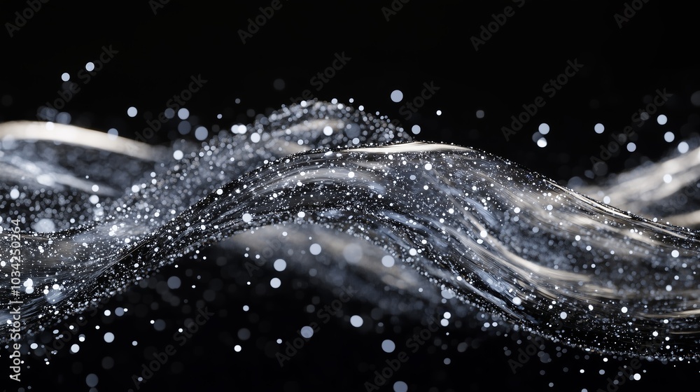 Graceful ripples of water create a mesmerizing display of light and droplets against a dark background in a serene moment Graceful ripples of water create a mesmerizing display of light and droplets against a dark background in a serene moment