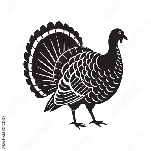 turkey silhouette vector, black and white silhouette, vector and illustration, black and white