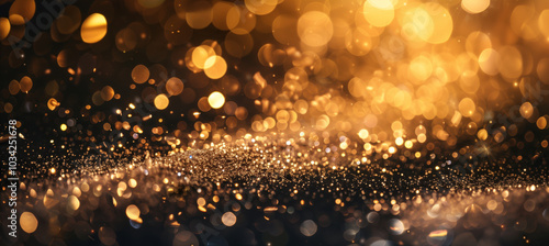 Abstract background with dark background with golden sparkles, sparkling and festive look, glamorous style, shine and glitter, evening atmosphere. photo