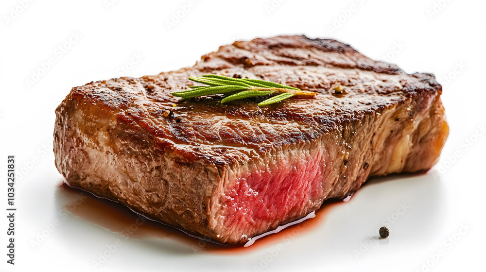 Sizzling Steak Delight, showcasing a perfectly pan-seared steak with rich details and vibrant colors against a clean white backdrop. Sizzling Steak Delight, showcasing a perfectly pan-seared steak with rich details and vibrant colors against a clean white backdrop.