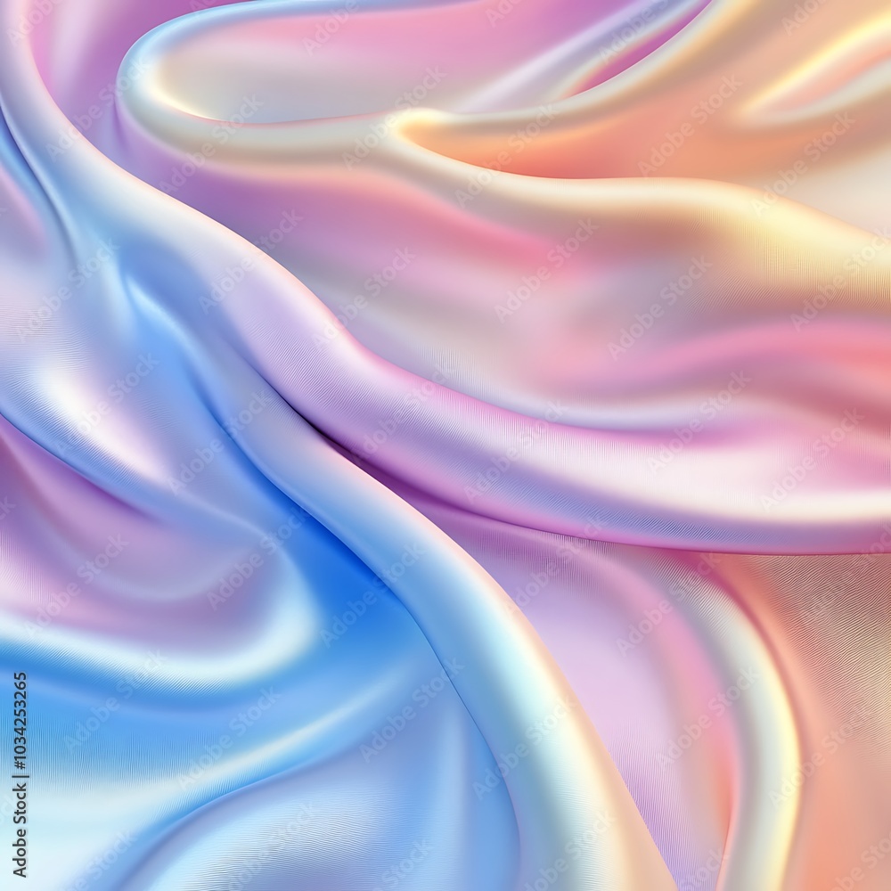 A close-up of flowing, iridescent fabric showcasing a blend of pastel colors. A close-up of flowing, iridescent fabric showcasing a blend of pastel colors.