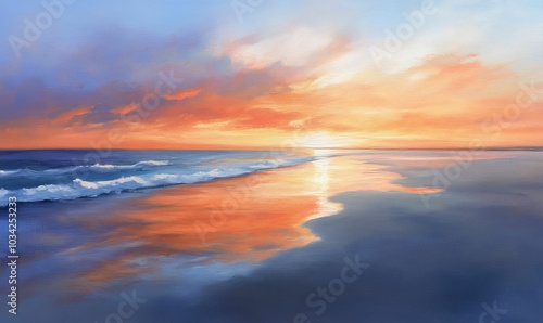 Wallpaper Mural Sunset over ocean with waves and reflections. Torontodigital.ca