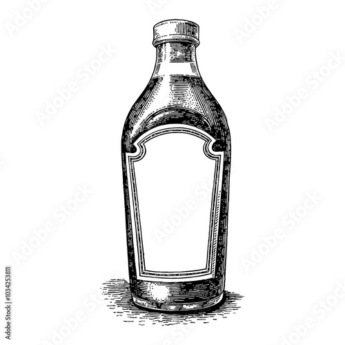 Vintage Ketchup Bottle with Blank Label Black and White Outline Line Art Drawing