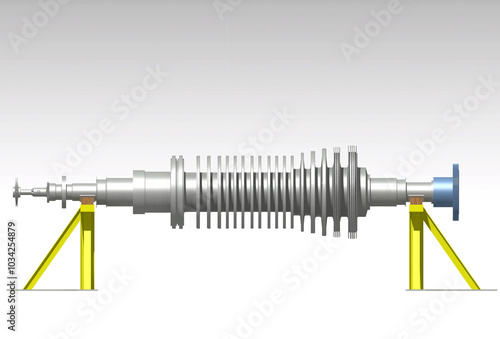 Rotor stand steam turbine 3D illustration