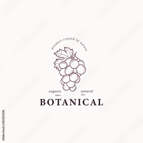 Line art grapes branch logo