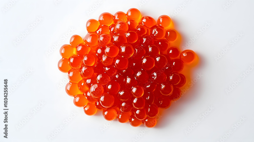 Vibrant Red Caviar on Crisp White Surface, Aerial Perspective, Culinary Delicacy, Gourmet Presentation Vibrant Red Caviar on Crisp White Surface, Aerial Perspective, Culinary Delicacy, Gourmet Presentation