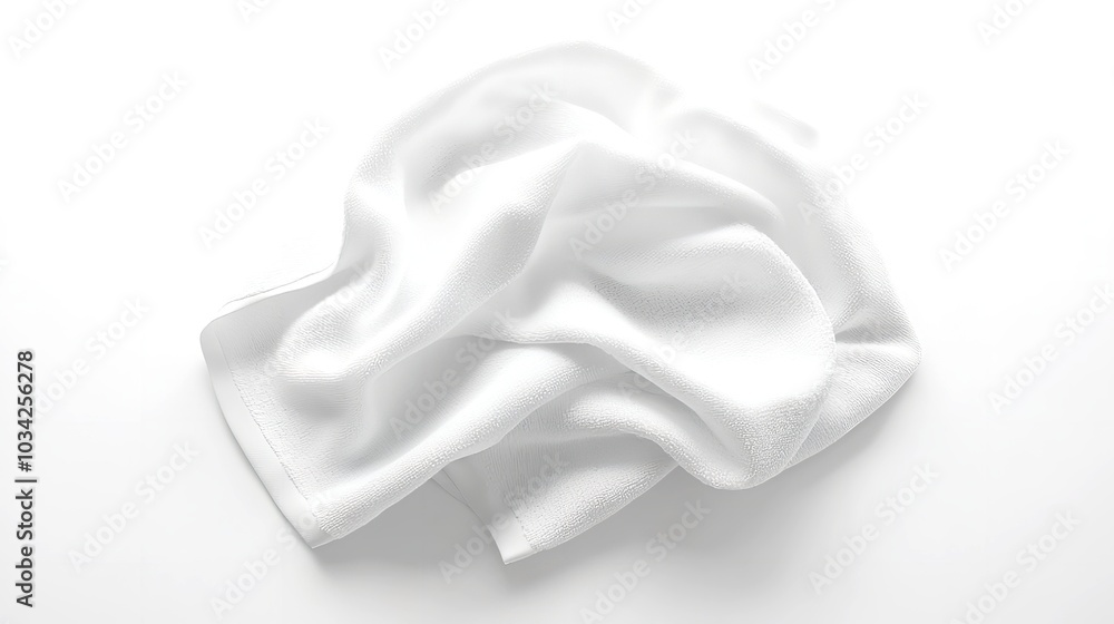 A white towel is laying on a white surface A white towel is laying on a white surface