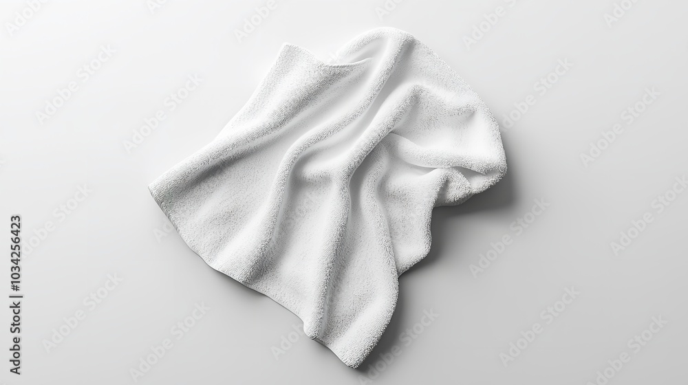 A white towel is laying on a white surface A white towel is laying on a white surface