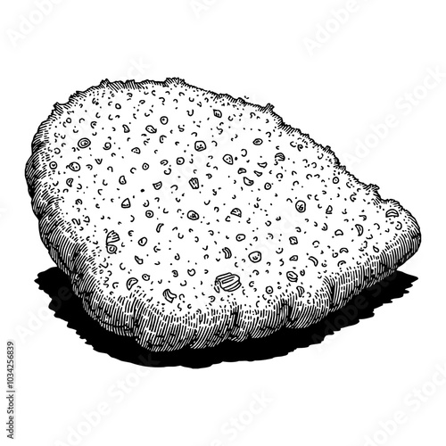 Fried Chicken Nugget in Detailed Black and White Outline Line Art Drawing Illustration