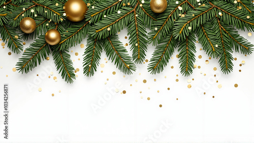 Elegant Christmas Tree Garland with Golden Confetti: Versatile Holiday Design for Festive Marketing Campaigns photo