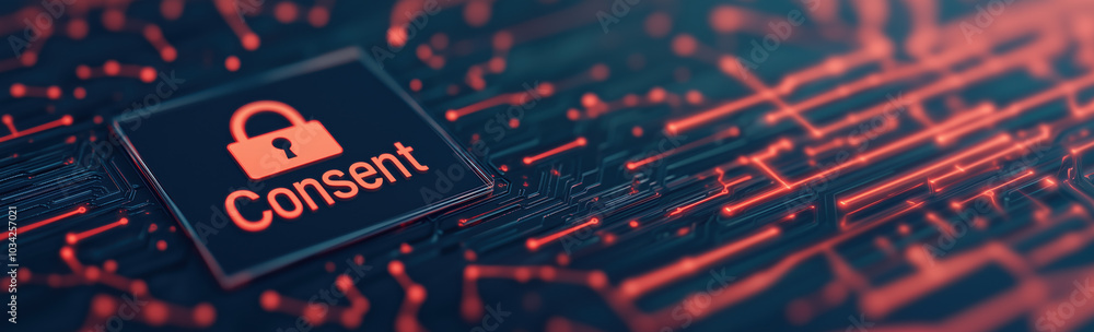 Consent button on digital circuit background symbolizes data security Consent button on digital circuit background symbolizes data security