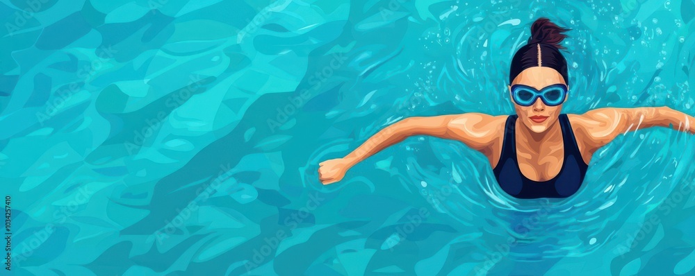 Athletic woman swimming laps in a pool, goal-driven, focused on fitness progress Athletic woman swimming laps in a pool, goal-driven, focused on fitness progress