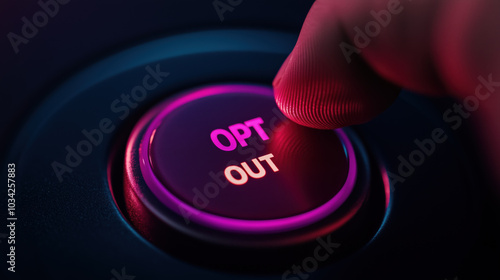 Hand pressing glowing OPT-Out button, emphasizing choice and control