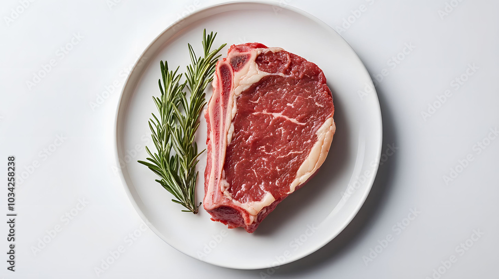 Raw steak on a white plate, minimalist presentation, vibrant colors, inviting texture, culinary focus, simple elegance Raw steak on a white plate, minimalist presentation, vibrant colors, inviting texture, culinary focus, simple elegance