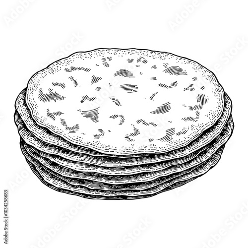 Stack of Tortillas in Detailed Black and White Outline Line Art Drawing