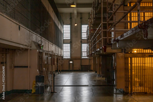 A view of a historic Alcatraz cell block, a symbol of notorious incarceration, located on the iconic island in San Francisco Bay.
