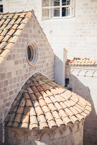 rooftiles of old church in Old Town, Dubrovnik, Croatia