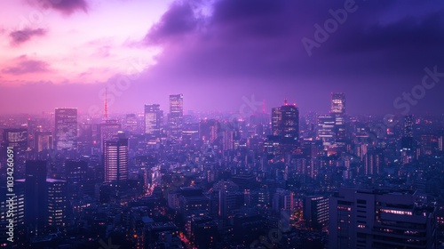 Wallpaper Mural Captivating Cityscape in Twilight Hour with Glowing City Lights and Scenic Purple Sky Torontodigital.ca