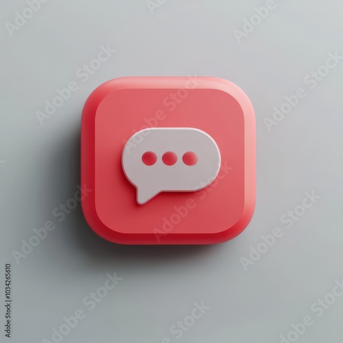 Stylish red social media icon with speech bubble, modern design, clean and minimalist look on light background. 3d model mobile application icons photo