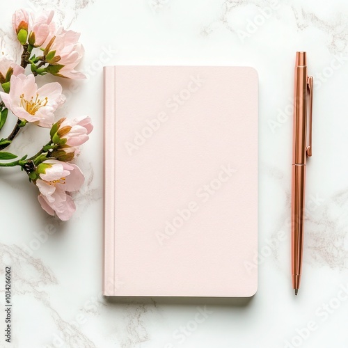 Pretty Pink Notebook and Stationery on White Background