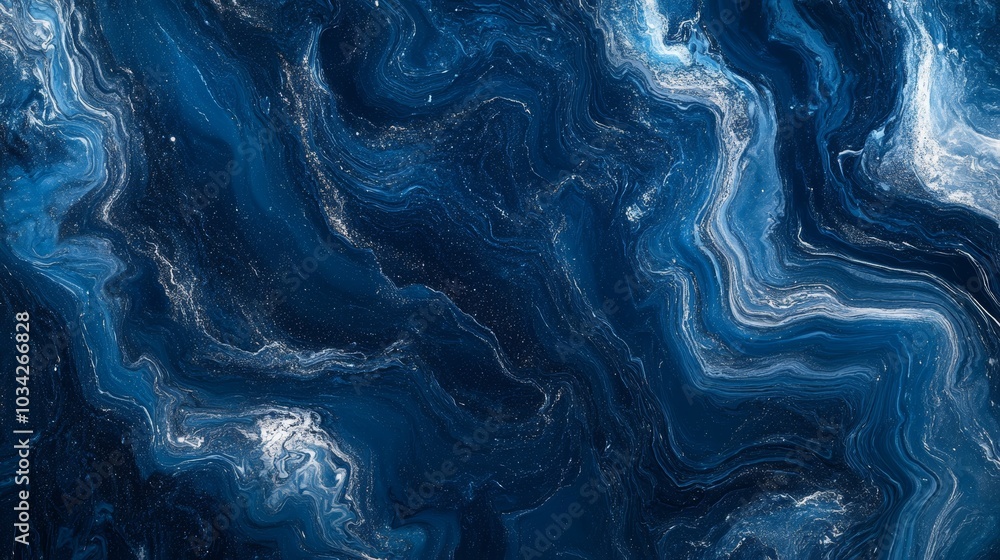 Obraz premium Flowing Abstract Blue Marble Texture with Gold Highlights