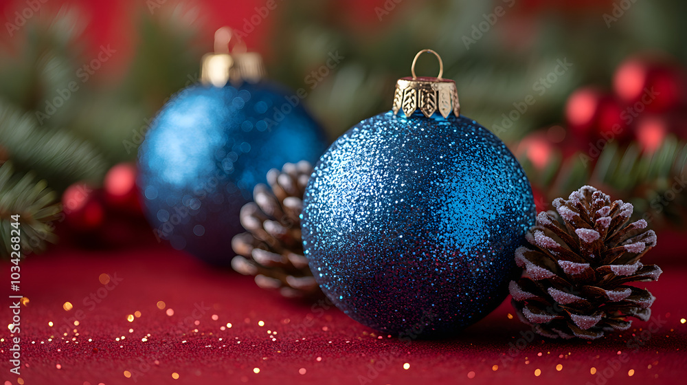 Christmas Decoration on a Red Background with Copy Space: Festive Ornaments for Holiday Design.
Christmas Decoration on a Red Background with Copy Space: Festive Ornaments for Holiday Design.