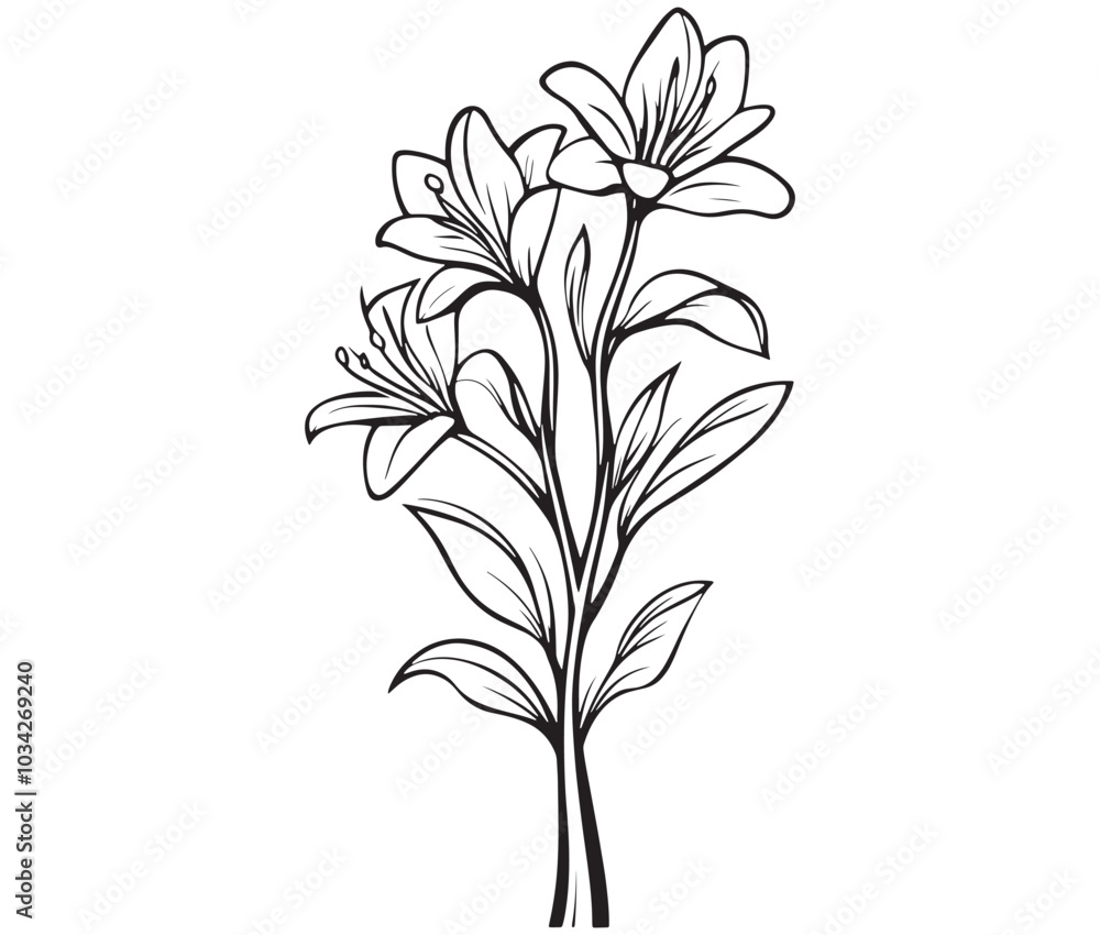 Tree with flowers. Lily flower tree outline vector
