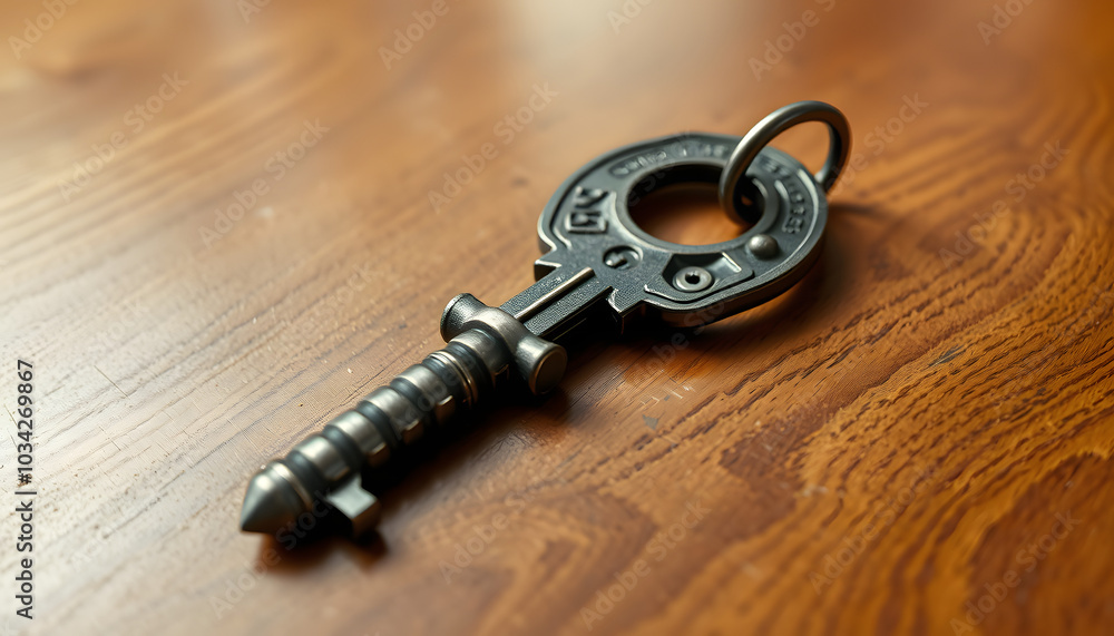 Old door key lying on the table. Concept on the topic of security, choice, search, etc. Retro style. Free space for your design isolated with white highlights, png Old door key lying on the table. Concept on the topic of security, choice, search, etc. Retro style. Free space for your design isolated with white highlights, png